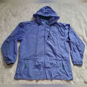 Vtg LL Bean Rain Jacket Womens Lg Blue Green Hooded Zip